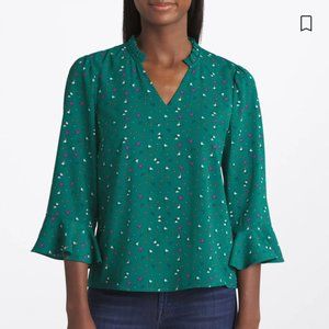 CECE SPORTSWEAR Ruffled Elbow Sleeve V-Neck Blouse
